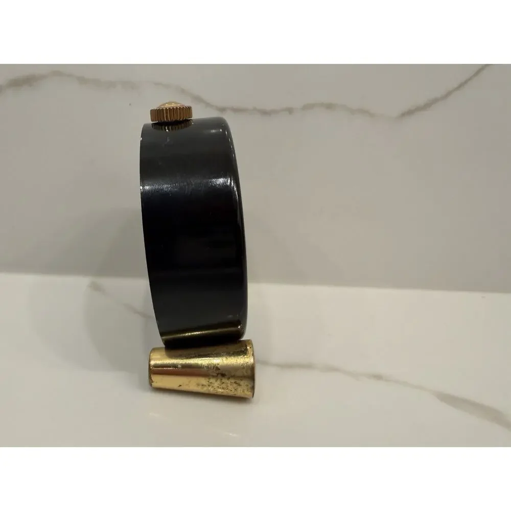 Vintage LeCoultre Swiss Mechanical Desk Table Clock Black Gold Tone Working